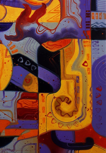 Vibrant abstract oil painting Biting the Tail by Sergiy Voichenko with bold swirls