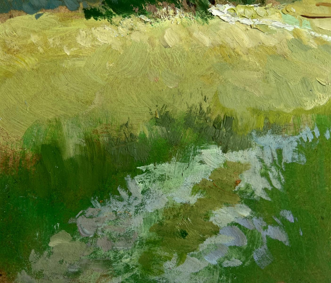 Oil painting Golden summer fields by Yuriy Suprunchuk, impasto green and yellow