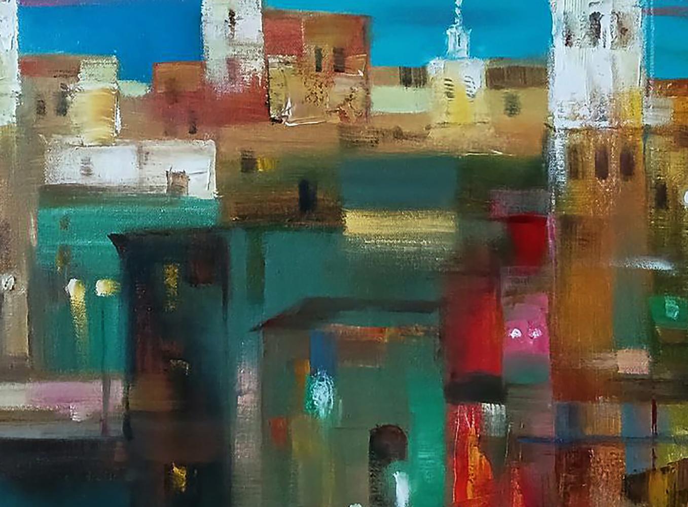 Abstract Evening City oil painting by Anatoly Tarabanov