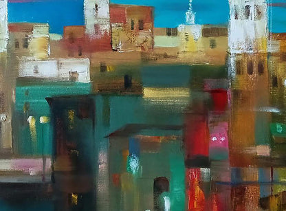 Abstract Evening City oil painting by Anatoly Tarabanov