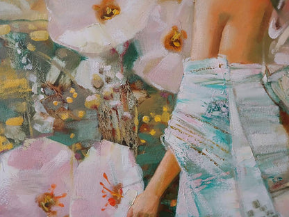 Abstract oil painting Spring flowers by Anatoly Tarabanov, pastel pink blossoms