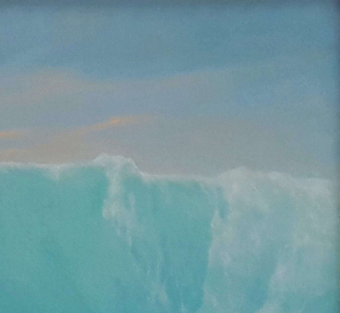 Serene turquoise ocean wave cresting against blue sky in Vasily Korkishko oil painting