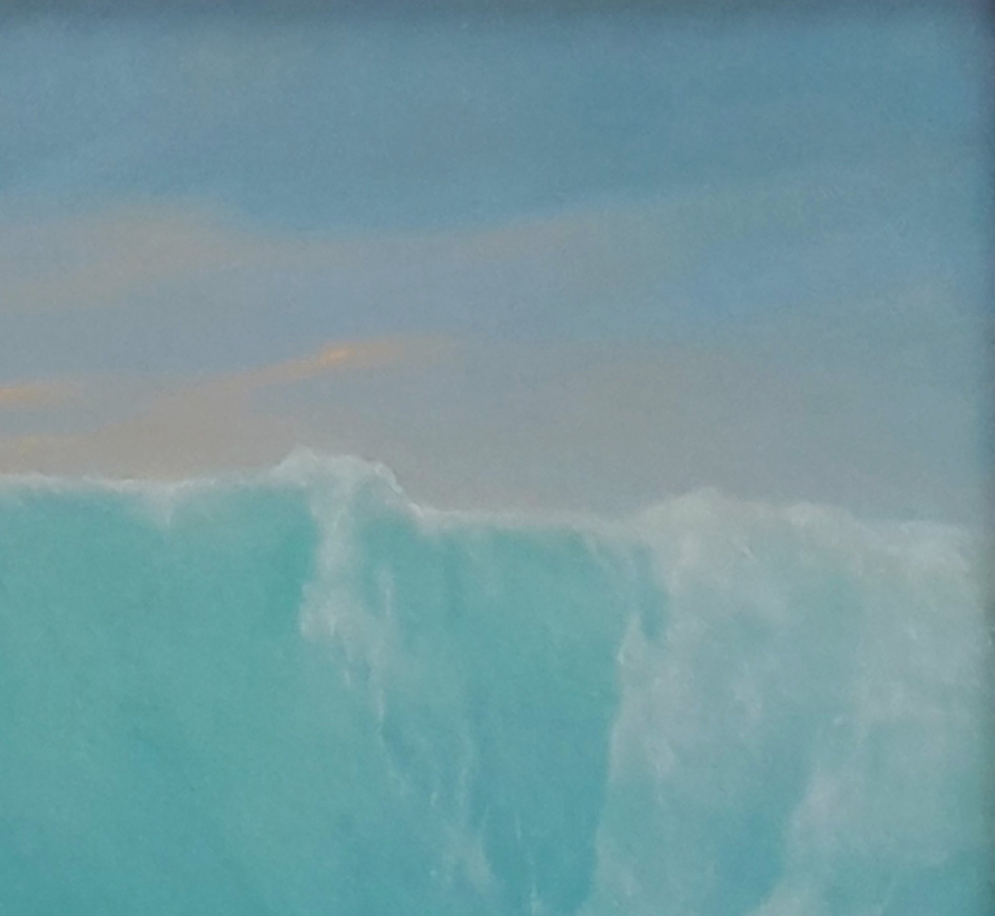 Serene turquoise ocean wave cresting against blue sky in Vasily Korkishko oil painting
