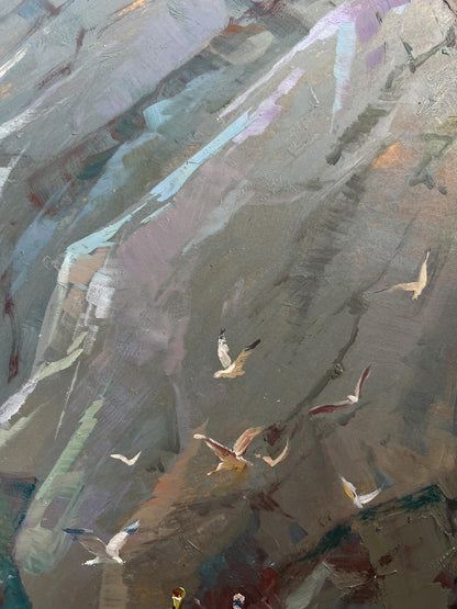 Oil painting Whisper of the Sea Waves by Yuriy Suprunchuk: seagulls in flight