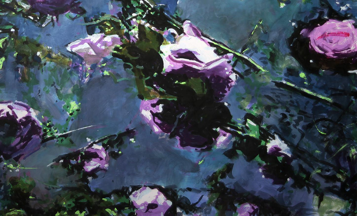 Purple roses oil painting by Ed Potapenkov with layered petals
