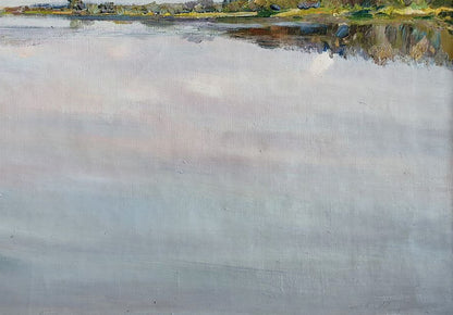 Serene impressionistic oil painting Silence by Leonid Pavlenko lake reflection