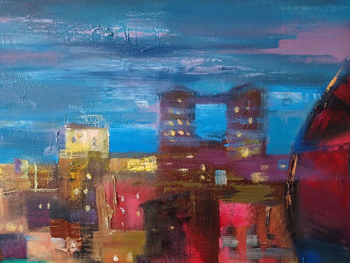 Abstract oil painting Night City Anatoly Tarabanov