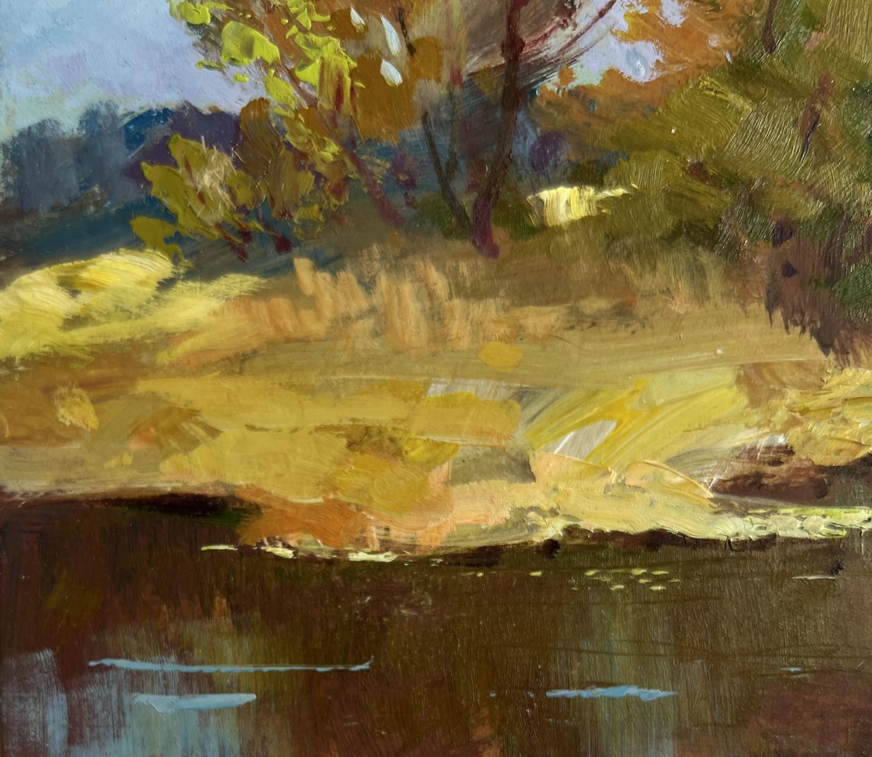 Oil painting Autumn melancholy by Yuriy Suprunchuk: sunlit riverbank