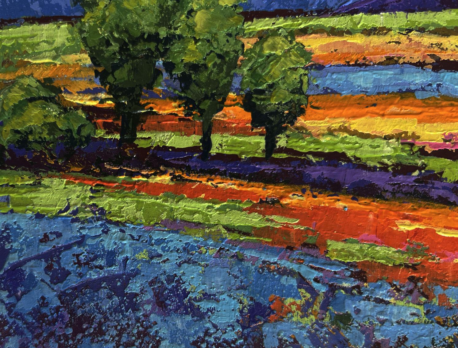Vibrant impressionist oil painting of gentle pink sunset by V. Zadorozhnya