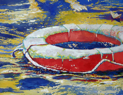 Oil painting Lifebuoy in the sea Anatoly Varvarov