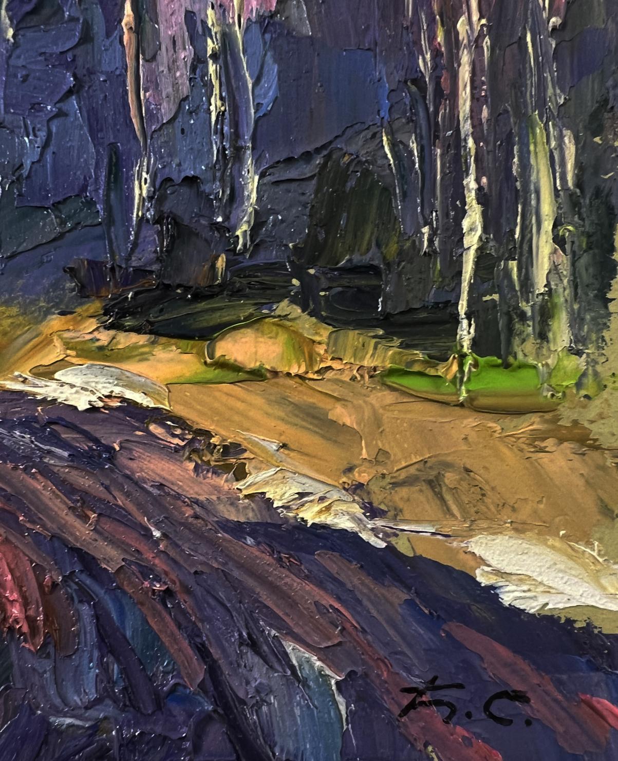 Oil painting The road to the forest by Boris Serdyuk, textured impasto forest scene