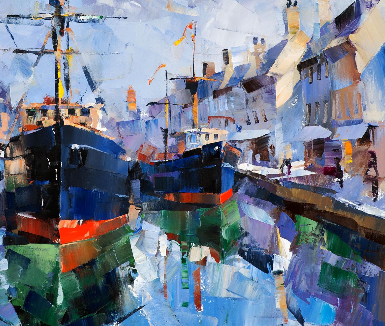 Vibrant impressionist oil painting Fantasies of the Port of Gandia by Volodymyr Gluhomanyuk