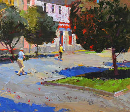 Vibrant impressionist oil painting Summer in the city by Egor Shvachunov