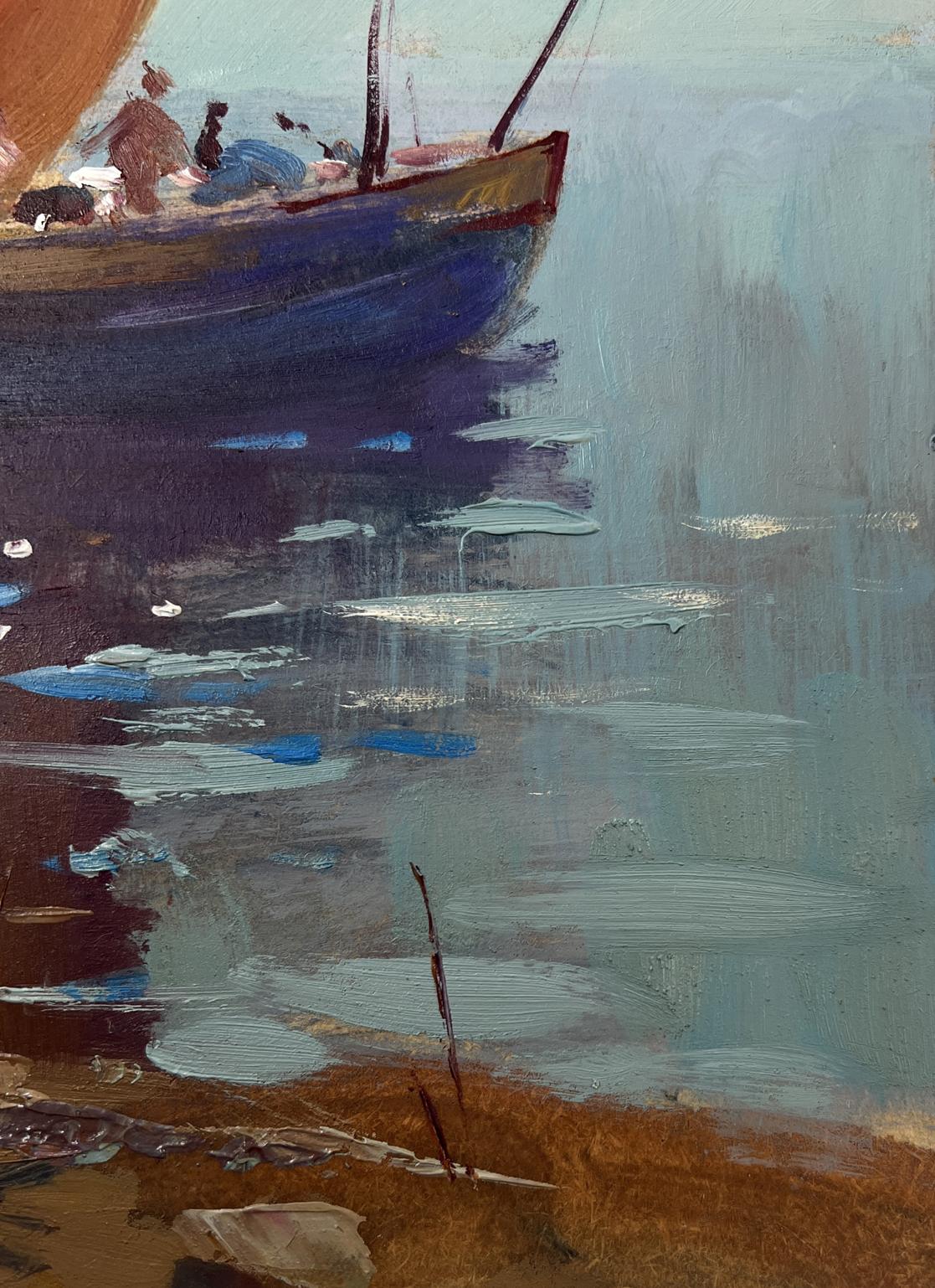 Oil painting Lonely boat in the waves by Yuriy Suprunchuk