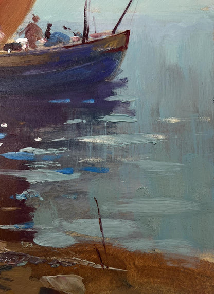 Oil painting Lonely boat in the waves by Yuriy Suprunchuk