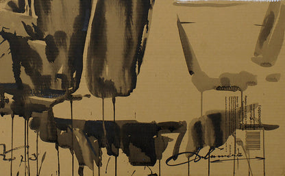 Abstract inkblot artwork by Dima Filatov on beige paper
