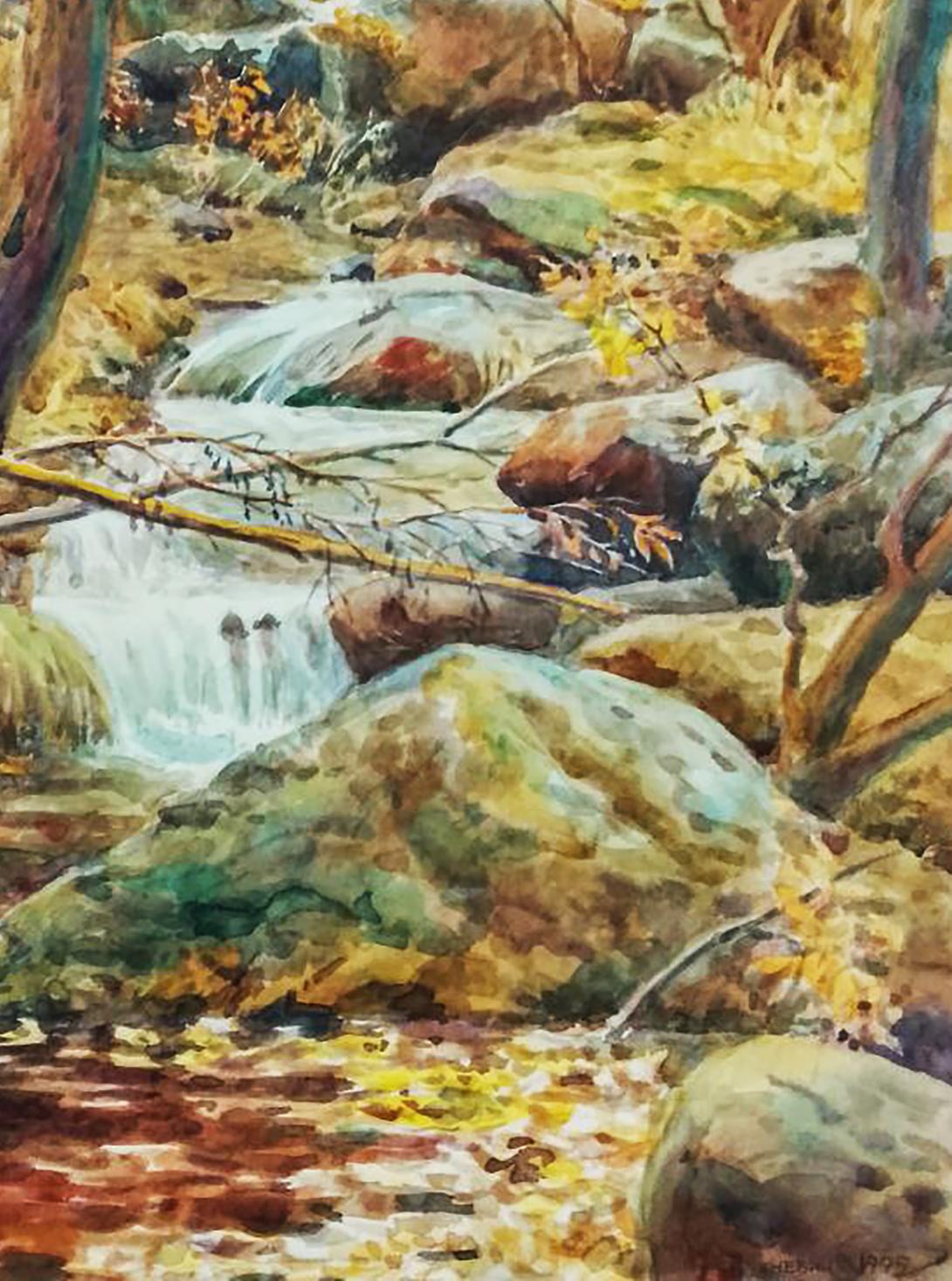 Watercolor painting of Forest stream by Vitaly Duhnevich