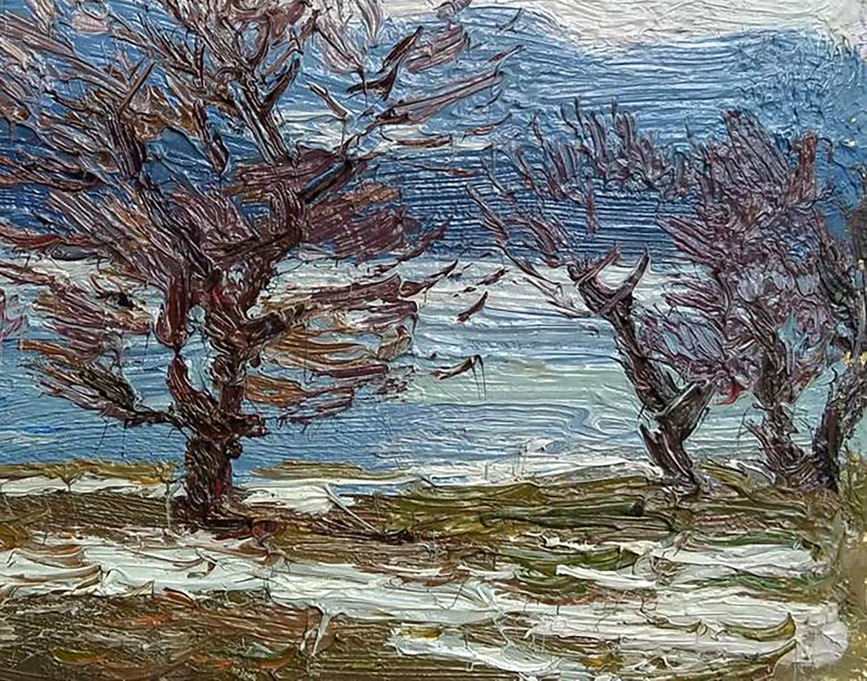 Impressionistic oil painting The snow is melting by Yury Konovalov