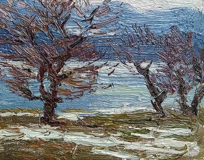 Impressionistic oil painting The snow is melting by Yury Konovalov