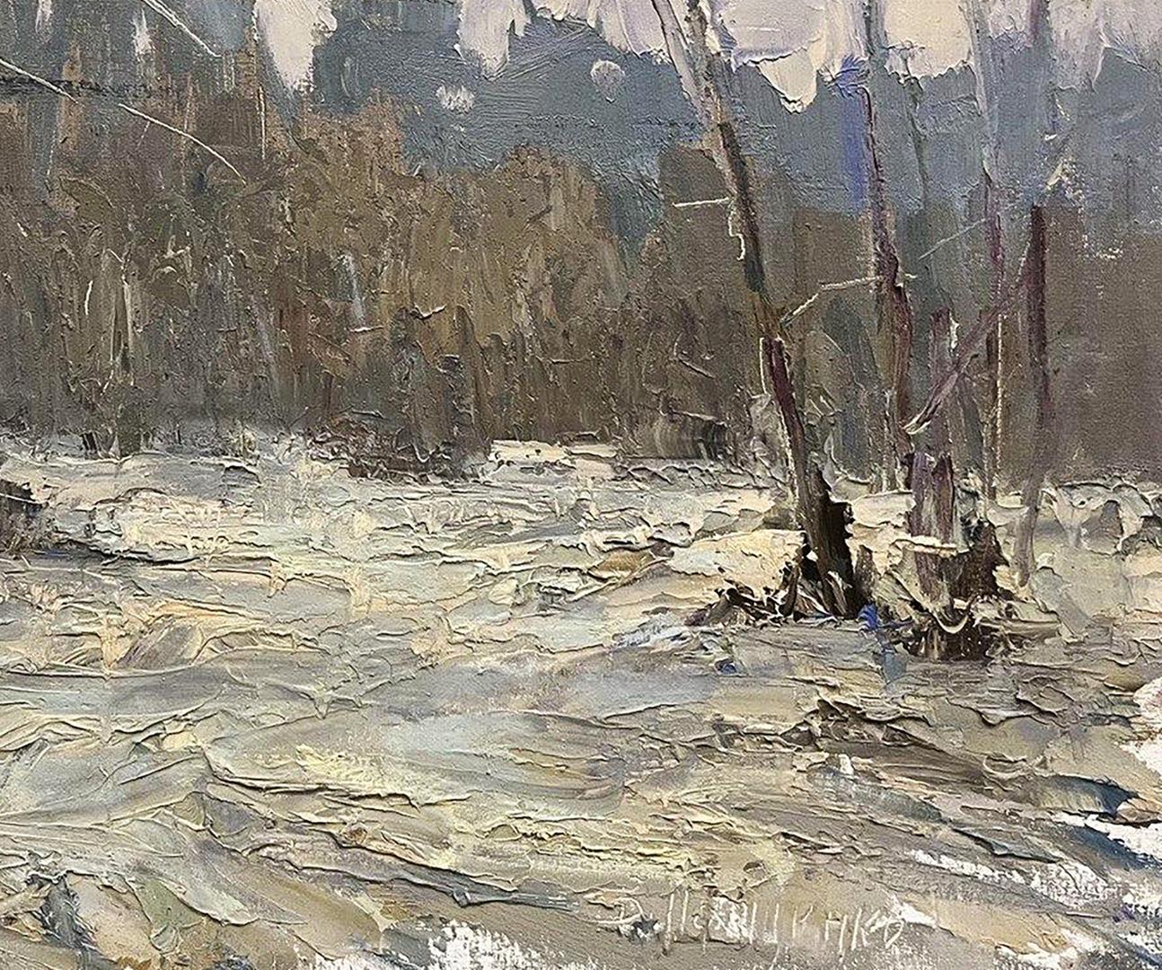 Oil painting It snowed in the forest by Volodymyr Pashchenko snowy landscape