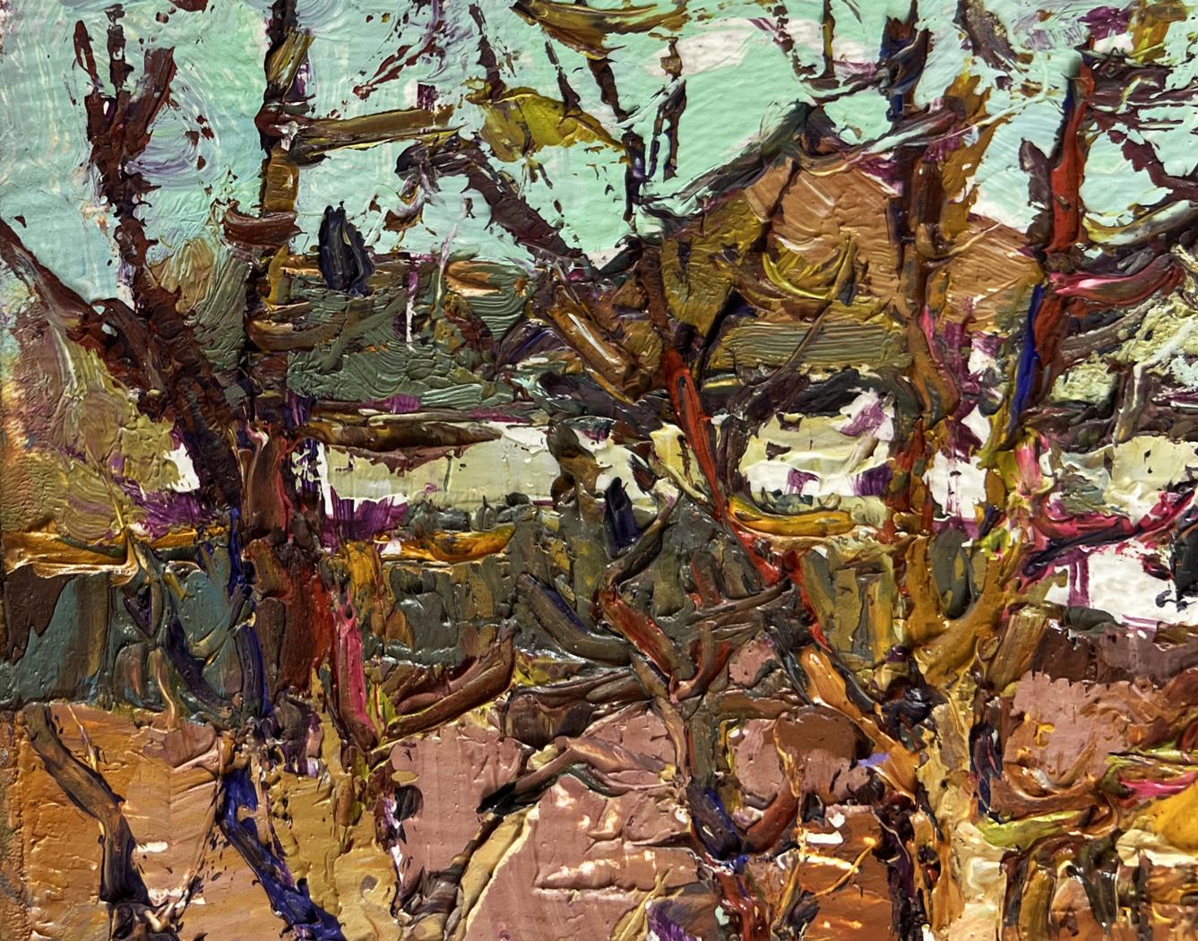 Abstract oil painting Village with the approach of spring by Oksana Ivanyuk
