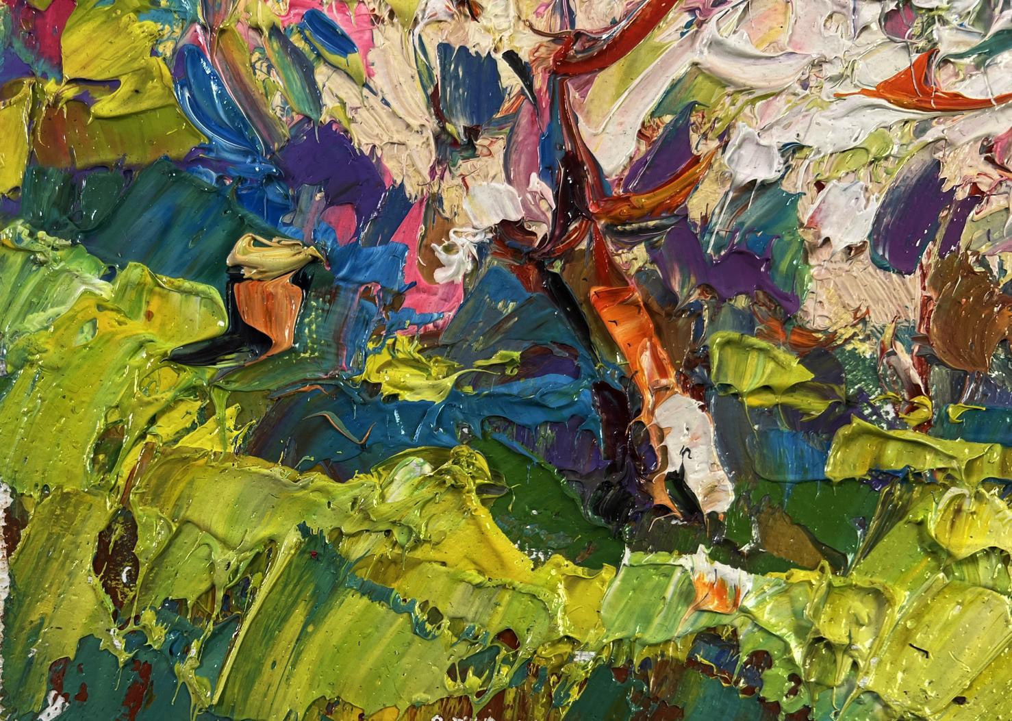 Vibrant oil painting Petals dancing in spring breeze by Oksana Ivanyuk