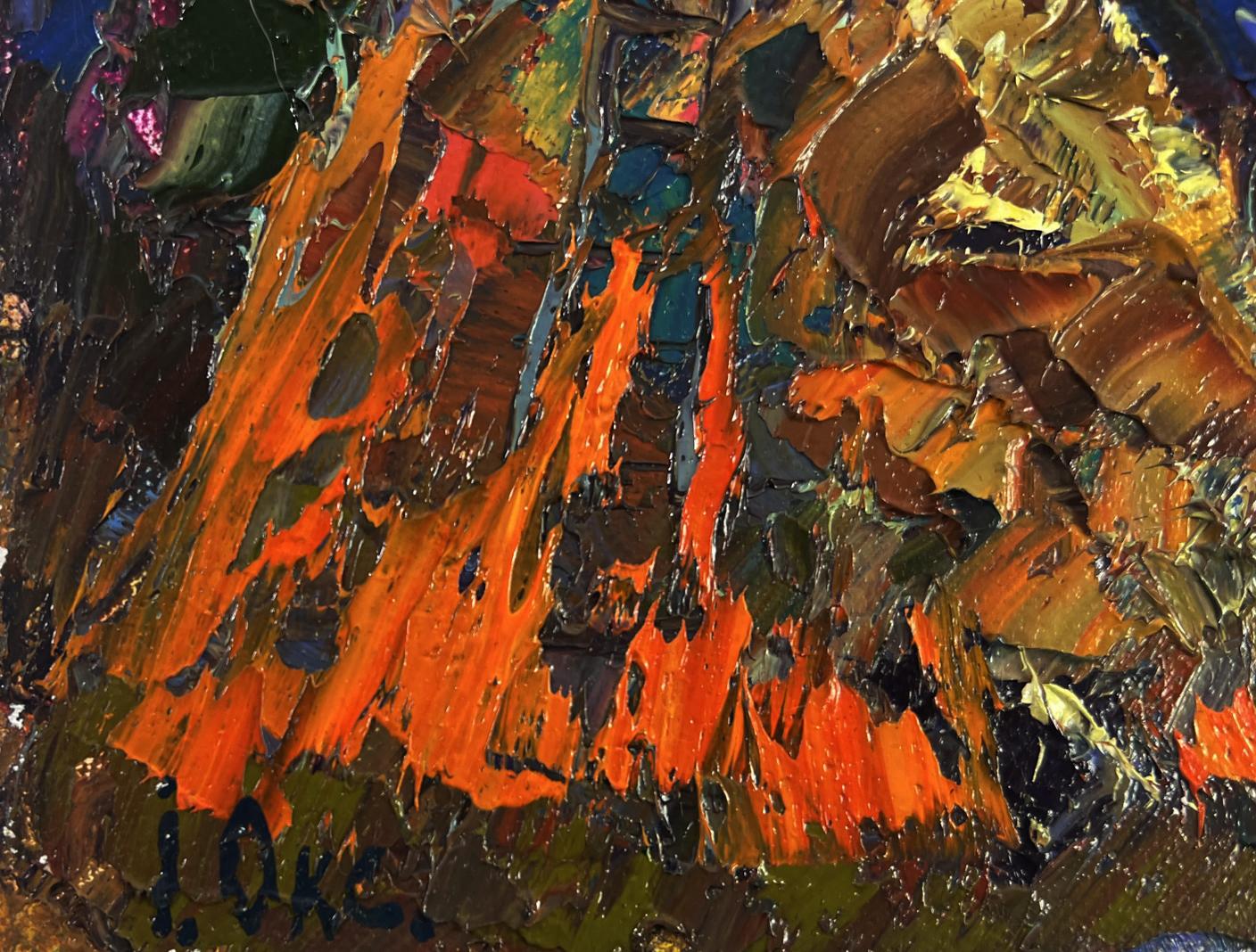 Vibrant orange brown impasto oil painting Stars twinkle by Oksana Ivanyuk