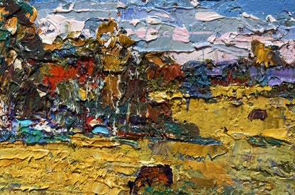Vibrant impressionist oil painting On the yellow autumn meadows by Oksana Ivanyuk