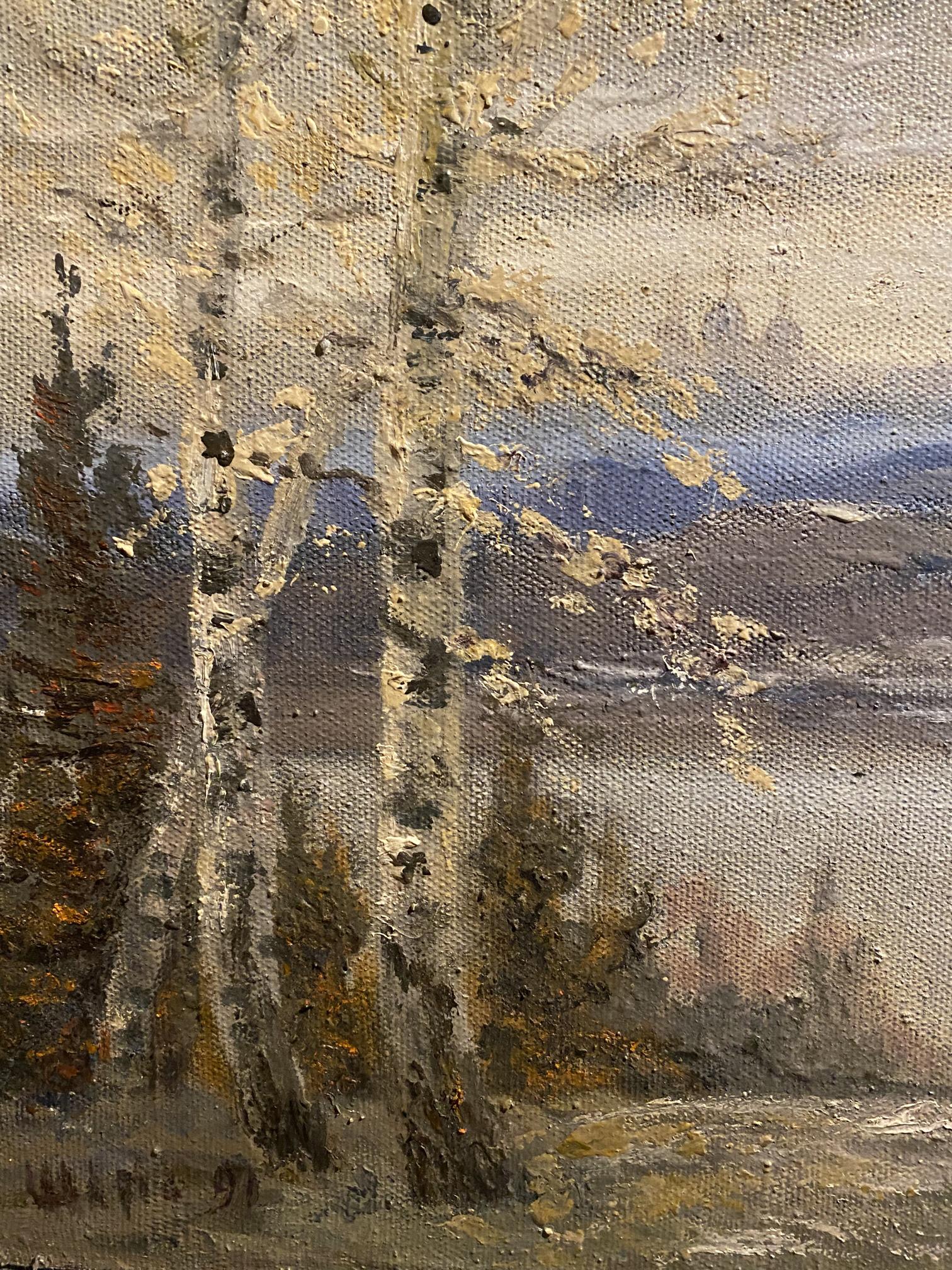 Oil painting On the River Bank by Anatoly Shariy: birch trees on canvas
