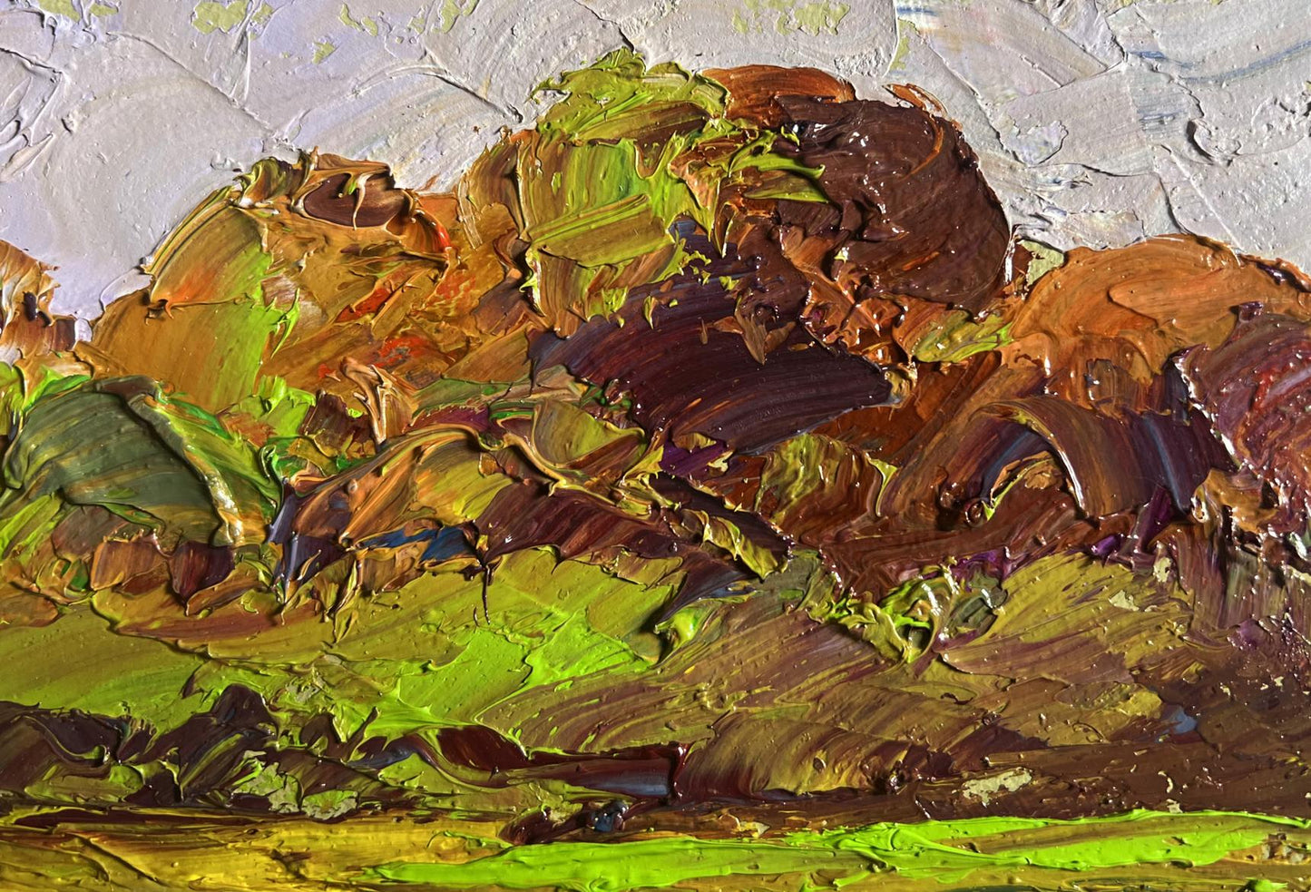 Oil painting September colors by Boris Serdyuk, textured impasto landscape