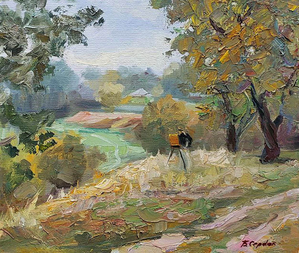 Impressionistic oil painting of silver poplars by Boris Serdyuk