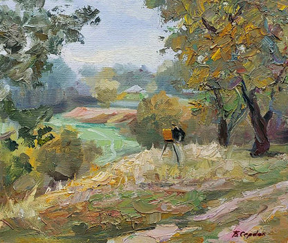 Impressionistic oil painting of silver poplars by Boris Serdyuk
