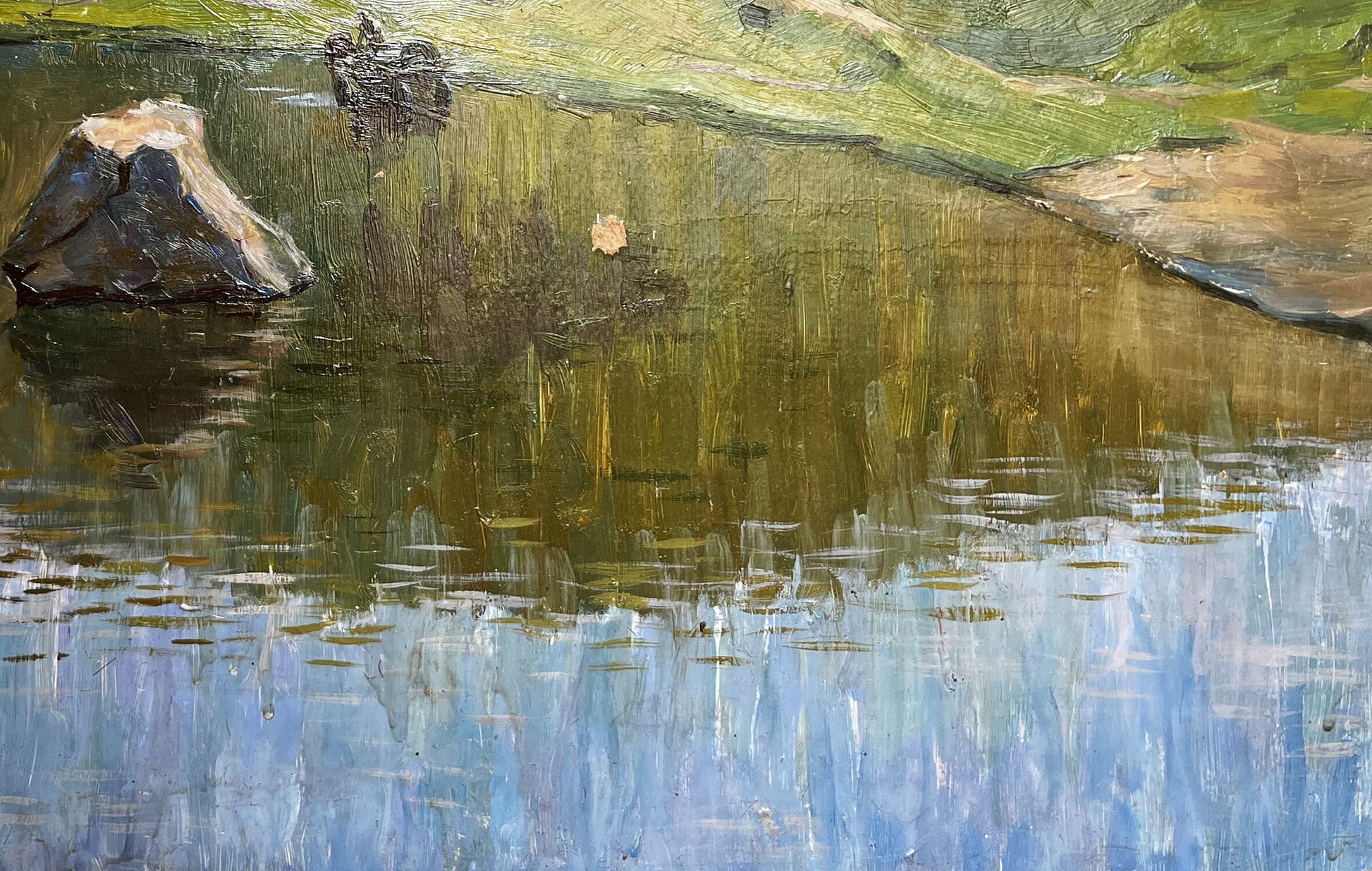 Oil painting Still water by Boris Talko serene pond with rocks