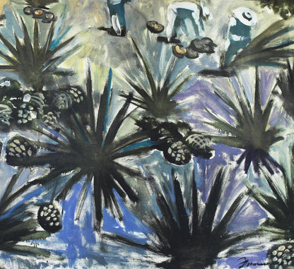 Oil painting ANANAS by Ed Potapenkov with stylized agave plants