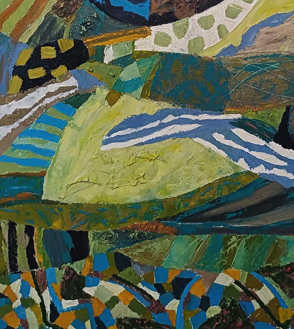 Vibrant oil painting Dark day by Tatyana Shulyak in greens blues yellows