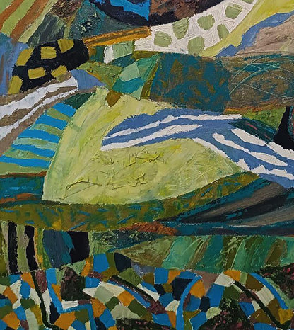 Vibrant oil painting Dark day by Tatyana Shulyak in greens blues yellows
