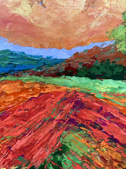 Vibrant impressionist oil painting of bright yellow sunset by V. Zadorozhnya