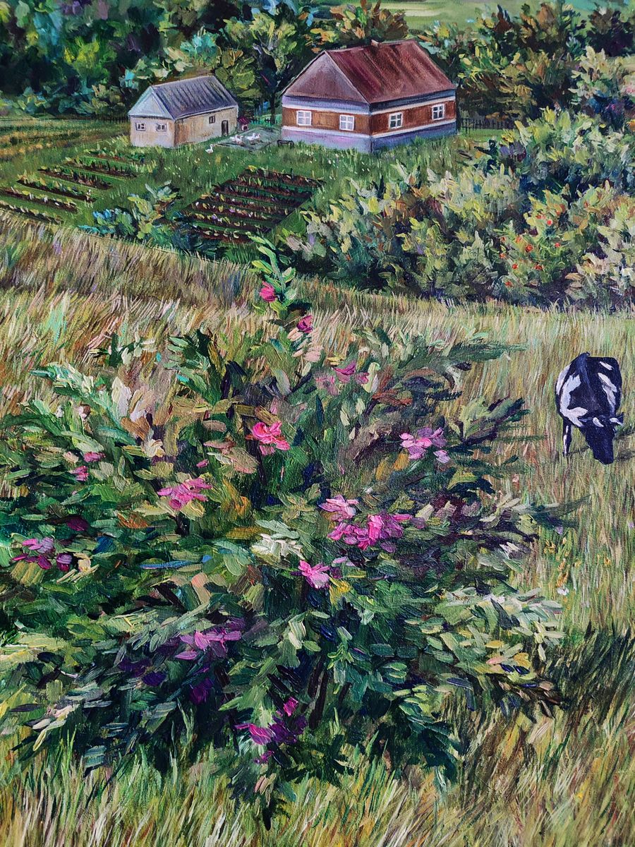 Oil painting Life in the village in summer by Oksana Sklym pastoral scene