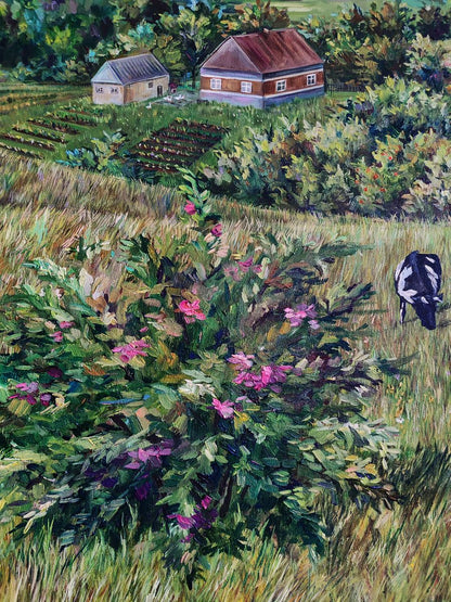 Oil painting Life in the village in summer by Oksana Sklym pastoral scene