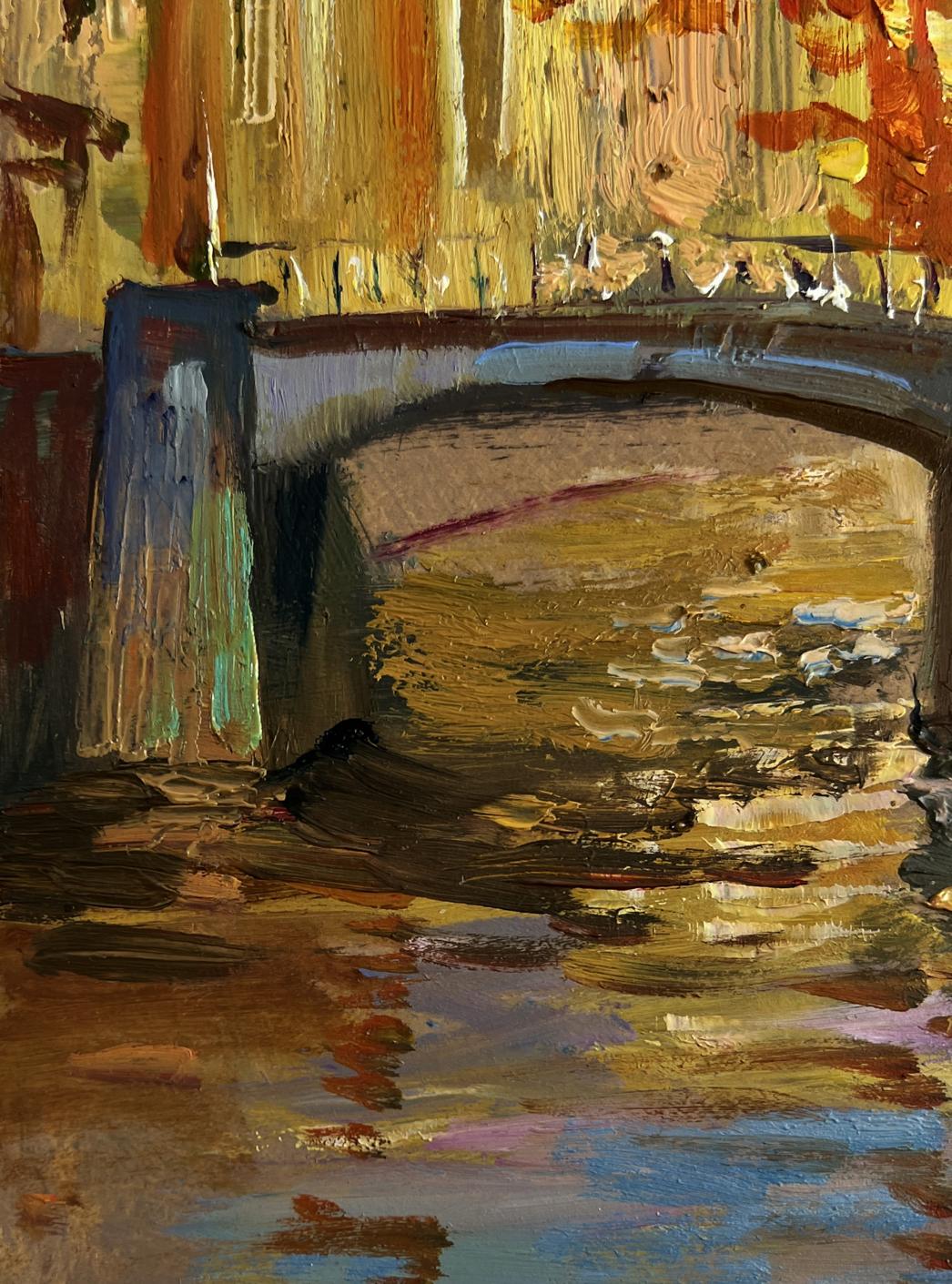 Oil painting of Autumn city park stone bridge by Yuriy Suprunchuk