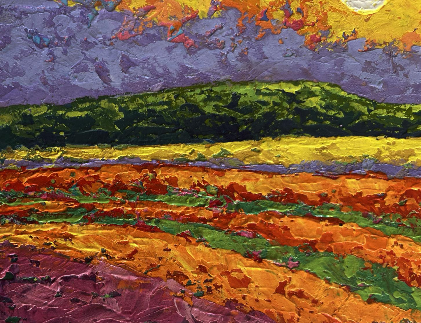 Vibrant sunset oil painting by V. Zadorozhnya with bold colorful bands