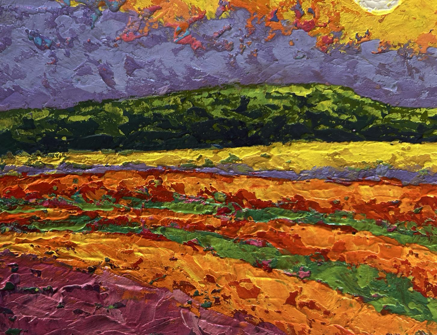 Vibrant sunset oil painting by V. Zadorozhnya with bold colorful bands