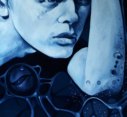 Surreal blue-toned portrait oil painting After a hard week by Konsta G. Amelinn