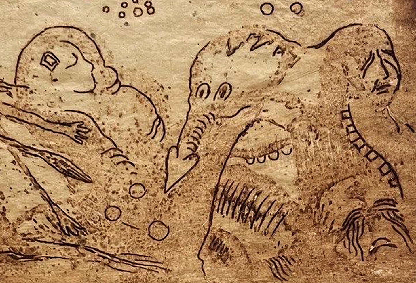 Ancient cave drawing etching painting Night by Oleksandr Zhmailo