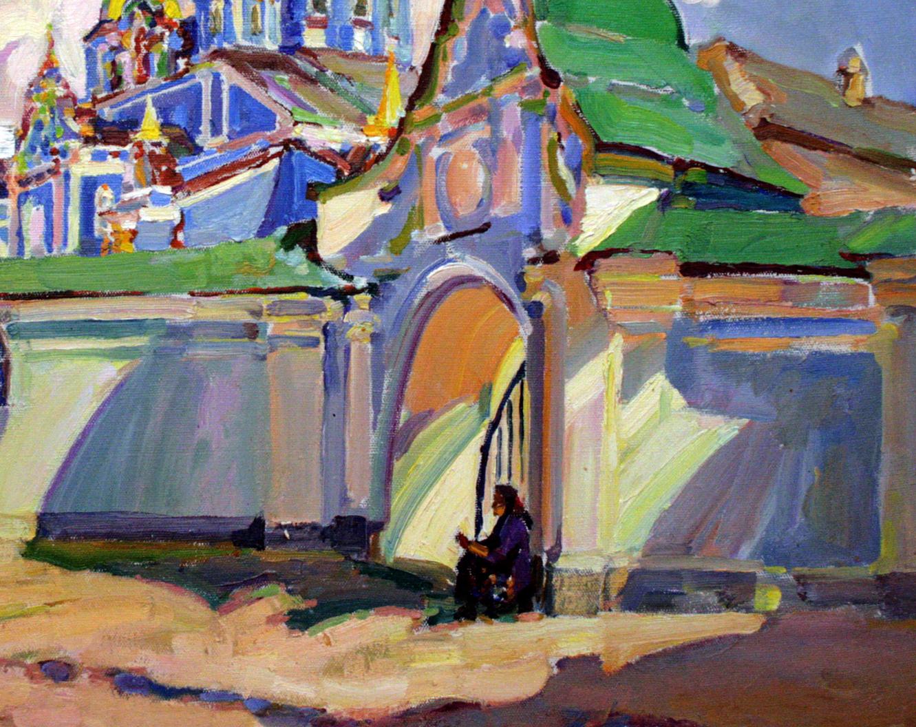 Vibrant oil painting Near the gates of the cathedral by Leonid Pavlenko