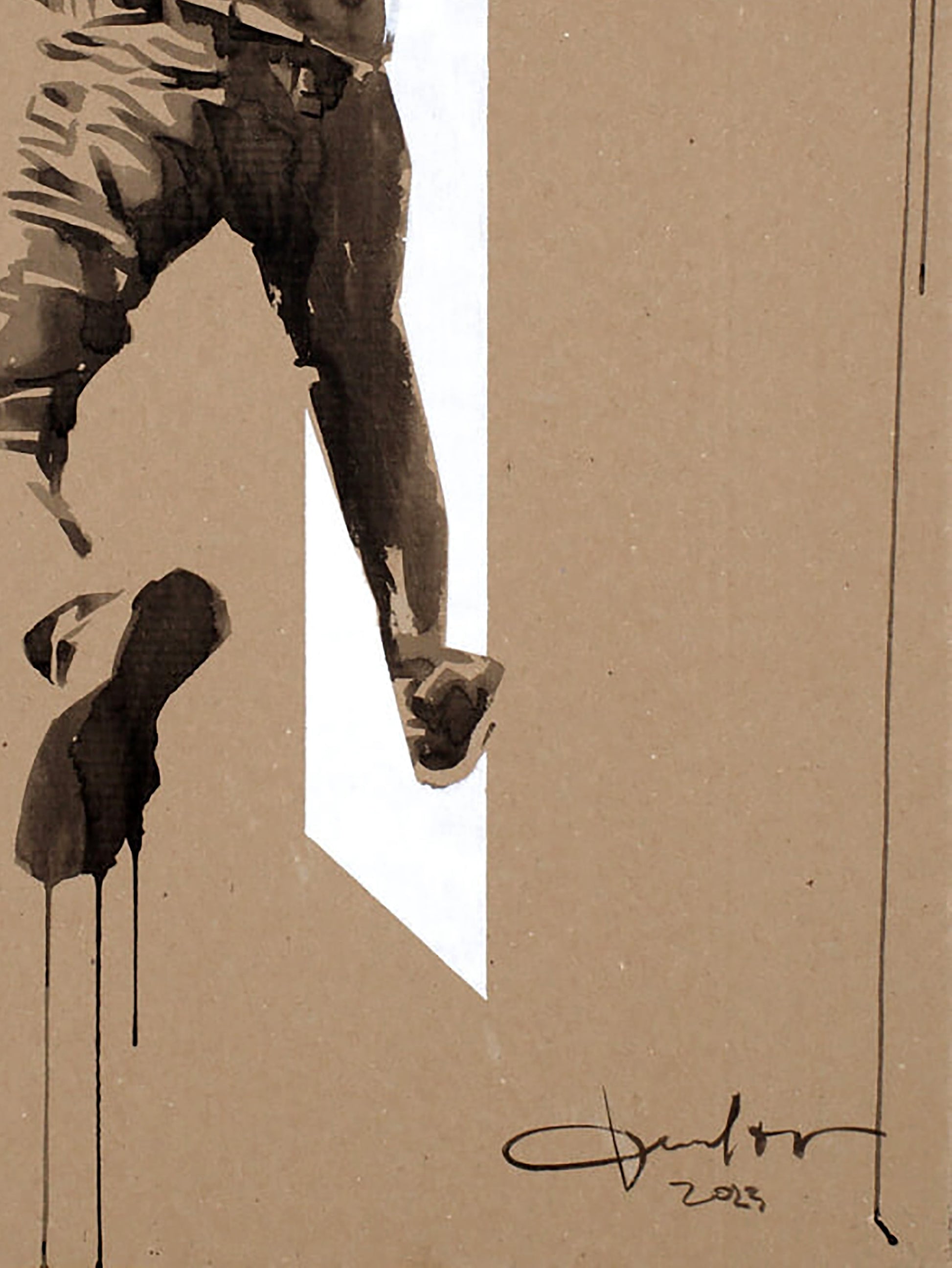 Monochromatic ink Jump by Dima Filatov, bold strokes on textured paper