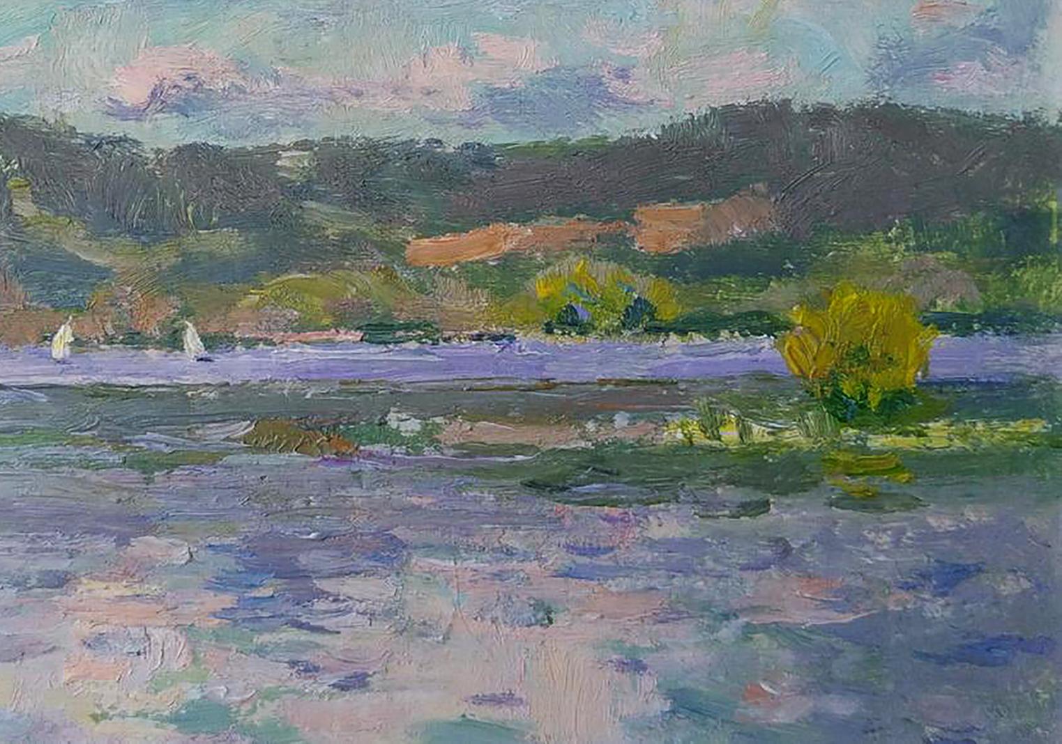 Serene impressionistic oil painting Reservoir by Yury Konovalov