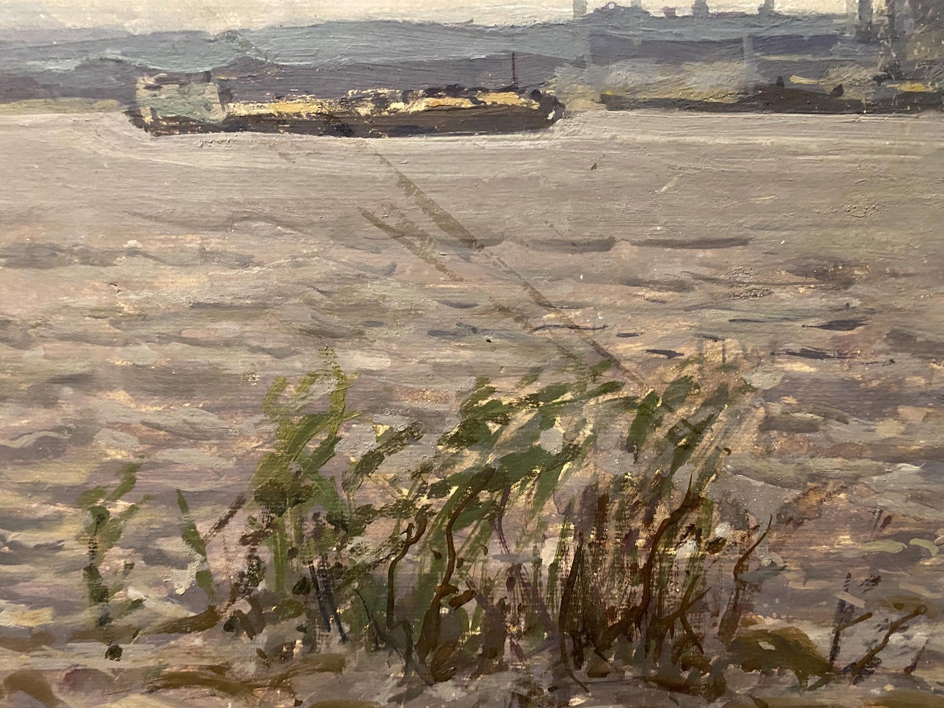 Oil painting of Dnieper near Zaporozhye by Georgy Kolosovsky, textured river scene