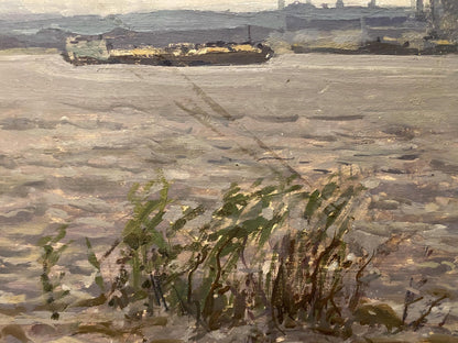 Oil painting of Dnieper near Zaporozhye by Georgy Kolosovsky, textured river scene