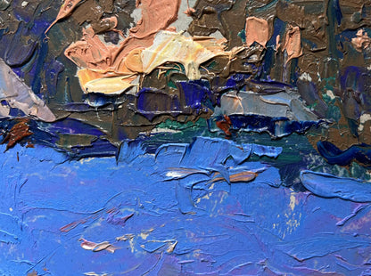 Oil painting Walk on a winter evening by Oleksiy Ivanyuk with impasto brushstrokes